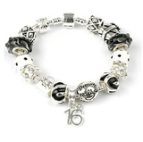 teenage charm bracelet in black and silver for 13, 16th or 18th birthday girl