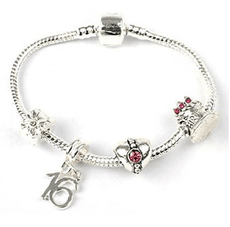 Children's 'Miss Pink' silver plated Pink Leather charm bracelet