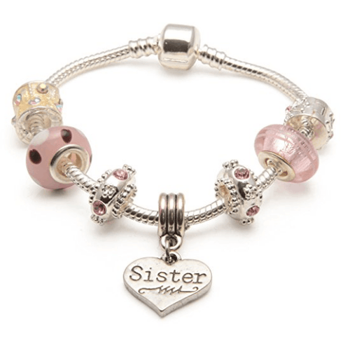 pink vanilla kisses sister bracelet with charms and beads